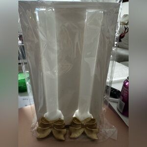 Elegant White Candles with Gold Bow Accents NEW